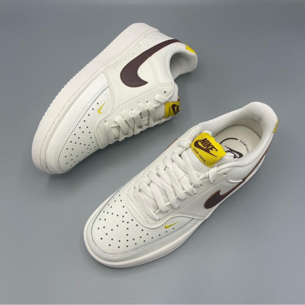 Chic and Comfortable: Nike Women's Court Vision Low - Sail/Yellow/Brown Size 8.5 - Picture 3 of 14